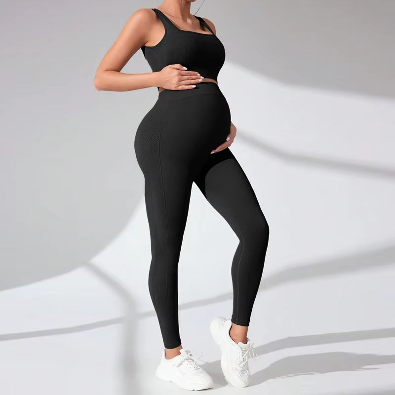 Pregnant Women Yoga Set Moisture Wicking and Quick Drying Exercise Bra Long Pants Set Maternity Women'S Sport Clothes Set