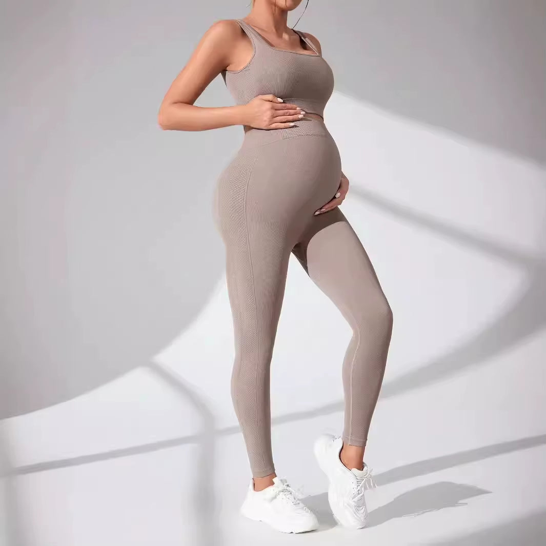 Pregnant Women Yoga Set Moisture Wicking and Quick Drying Exercise Bra Long Pants Set Maternity Women'S Sport Clothes Set