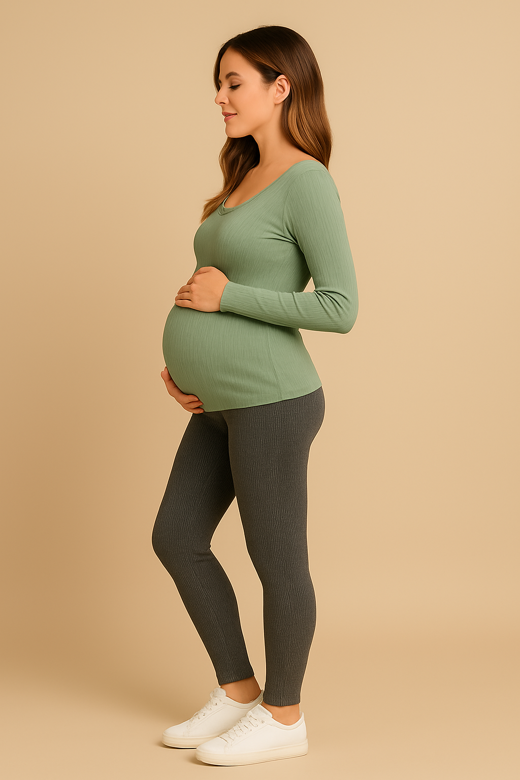 Adjustable High-Waist Maternity Leggings — Soft Cotton, Lightweight & Body-Hugging Fit