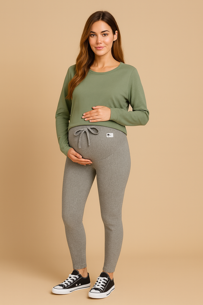 Adjustable High-Waist Maternity Leggings — Soft Cotton, Lightweight & Body-Hugging Fit