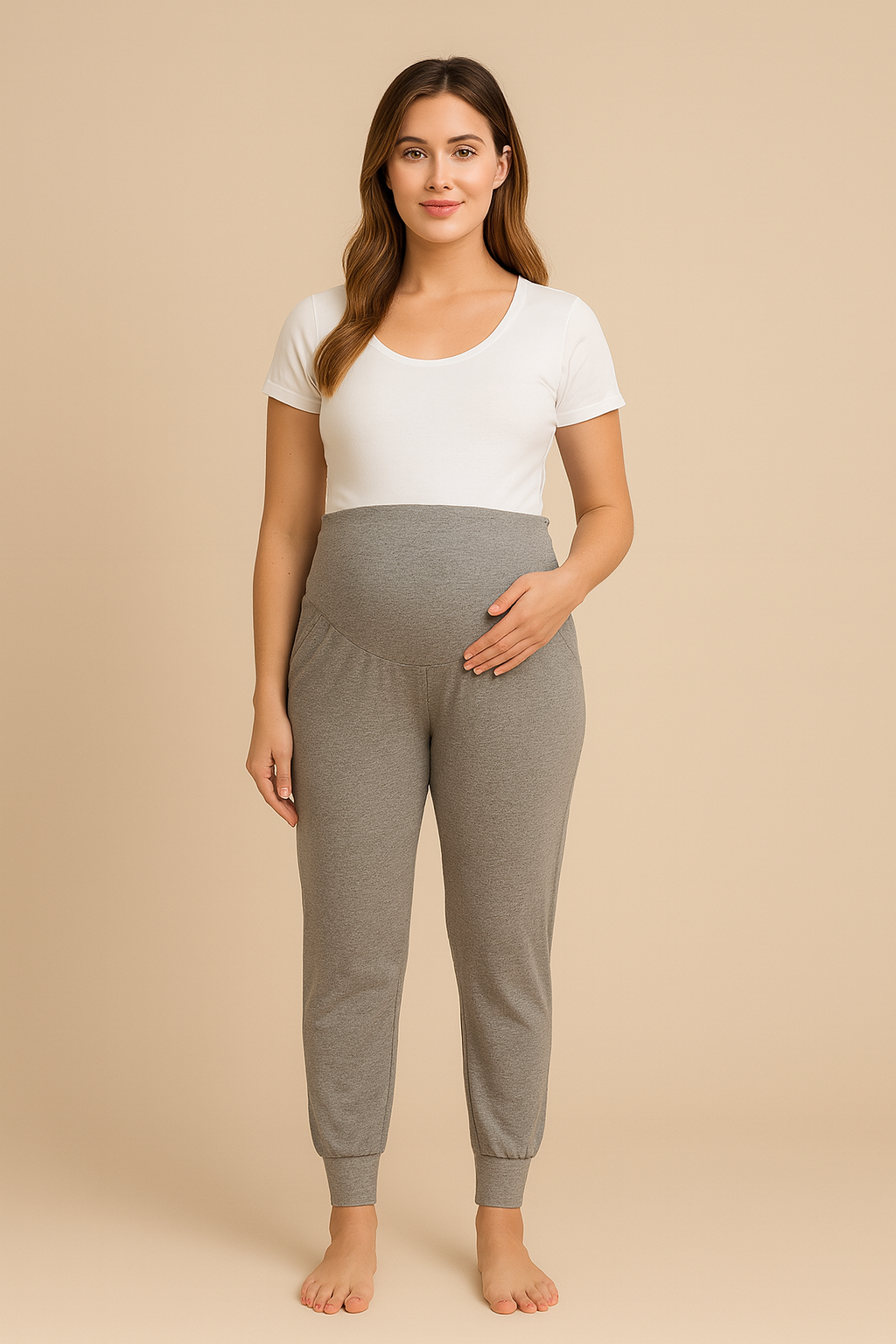 High-Stretch Maternity Sports Leggings — Long Yoga Fit (Grey/Black)