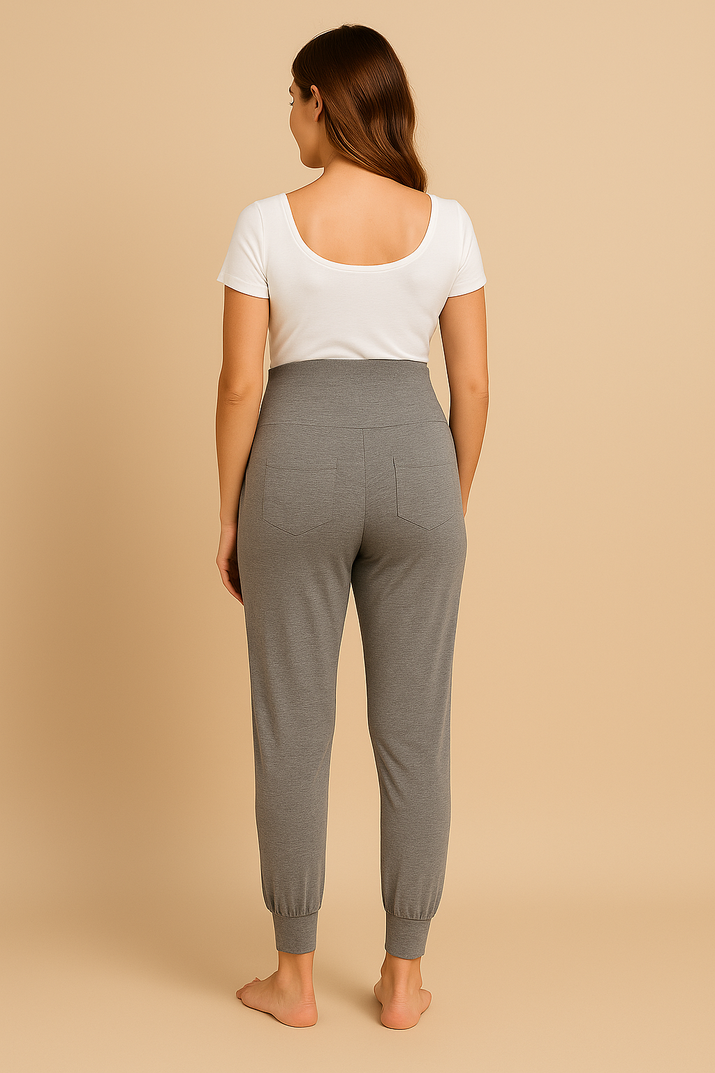 High-Stretch Maternity Sports Leggings — Long Yoga Fit (Grey/Black)