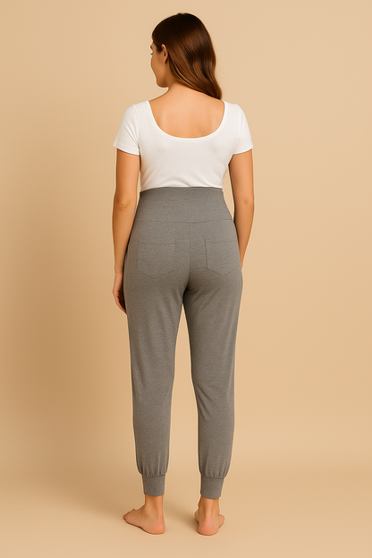 High-Stretch Maternity Sports Leggings — Long Yoga Fit (Grey/Black)