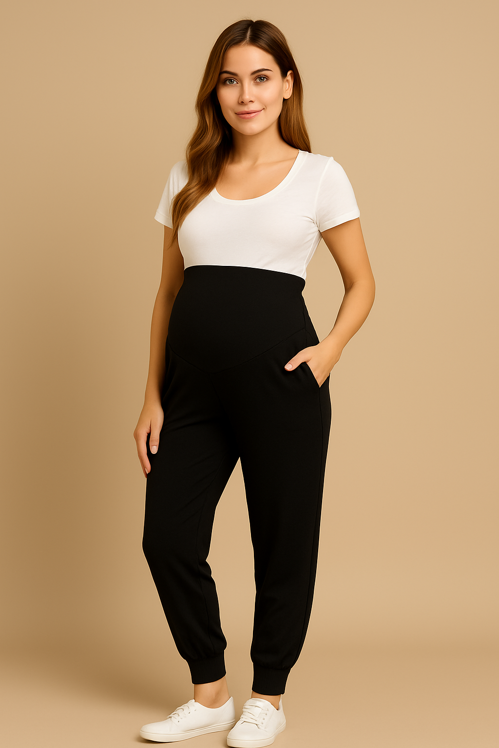 High-Stretch Maternity Sports Leggings — Long Yoga Fit (Grey/Black)