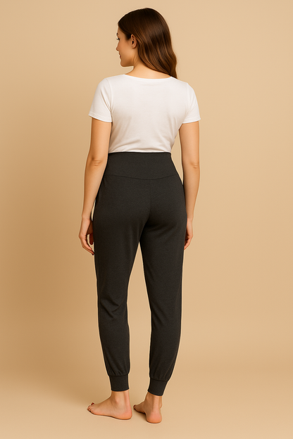 High-Stretch Maternity Sports Leggings — Long Yoga Fit (Grey/Black)