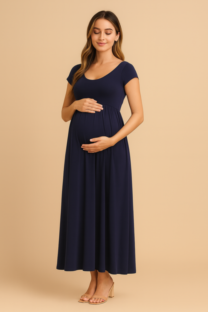 Summer Maternity Nursing Dress — Lightweight, Long Fit with Invisible Breastfeeding Zippers