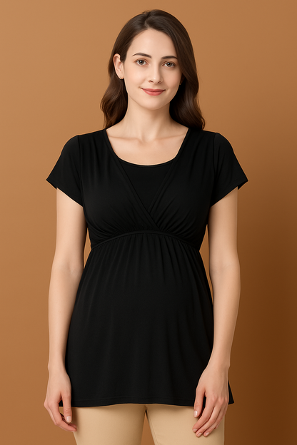Summer Maternity Nursing Top — Short-Sleeve, Easy Breastfeeding Access