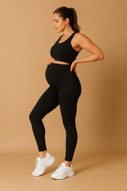 Maternity Active Yoga Set — Moisture-Wicking Sports Bra & Long Leggings
