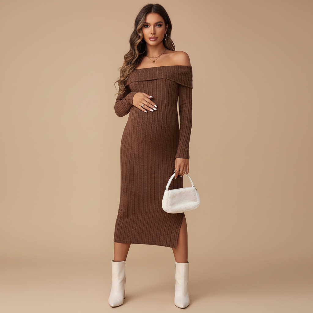 Knit One-Shoulder Maternity Dress