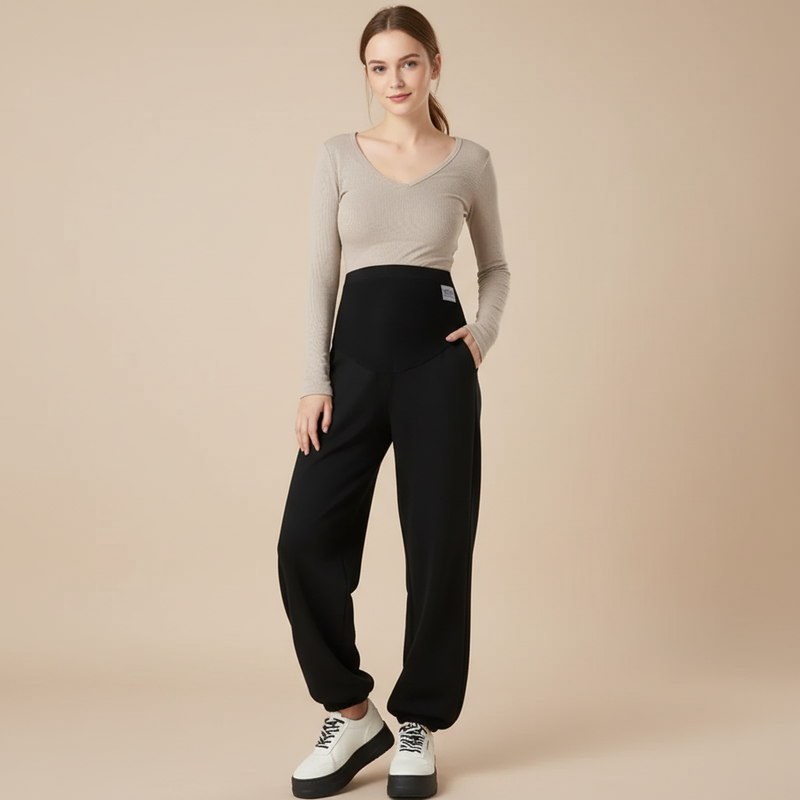 MoveEasy Maternity Sweatpants — High-Belly Support, Loose Fit & Pockets