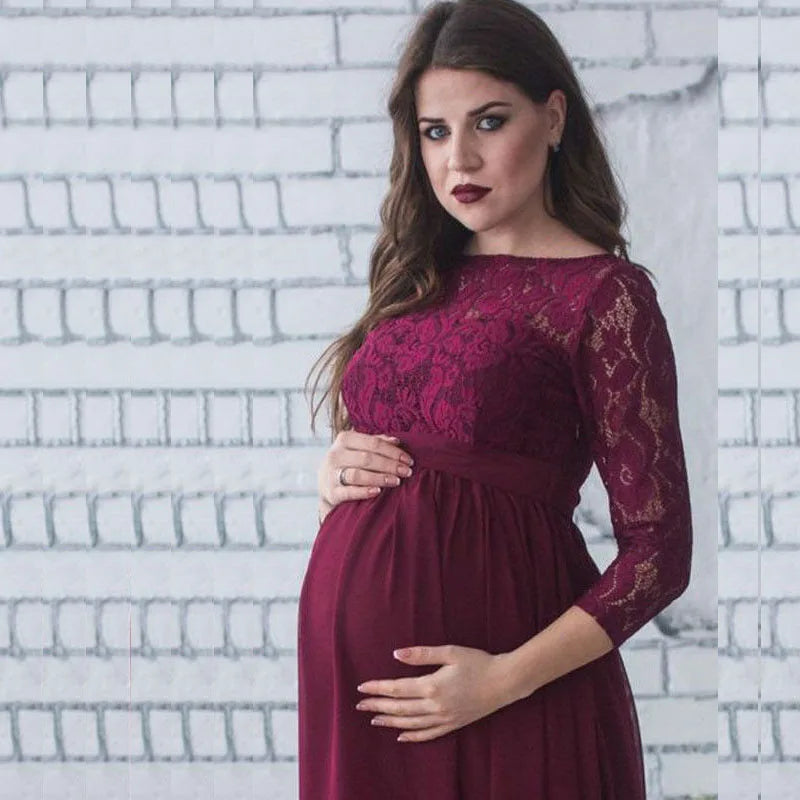 LaceGoddess Maternity Gown — Elegant Lace, Flowing Fit & Photo-Perfect Design