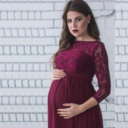 LaceGoddess Maternity Gown — Elegant Lace, Flowing Fit & Photo-Perfect Design