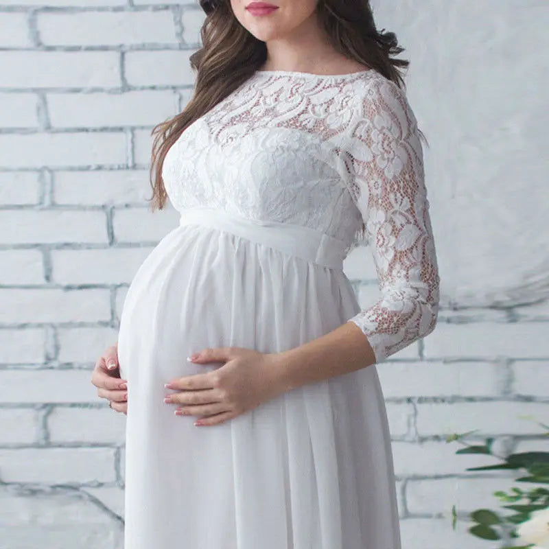 LaceGoddess Maternity Gown — Elegant Lace, Flowing Fit & Photo-Perfect Design