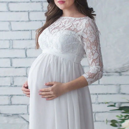 LaceGoddess Maternity Gown — Elegant Lace, Flowing Fit & Photo-Perfect Design