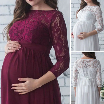LaceGoddess Maternity Gown — Elegant Lace, Flowing Fit & Photo-Perfect Design