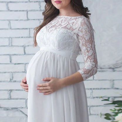 LaceGoddess Maternity Gown — Elegant Lace, Flowing Fit & Photo-Perfect Design