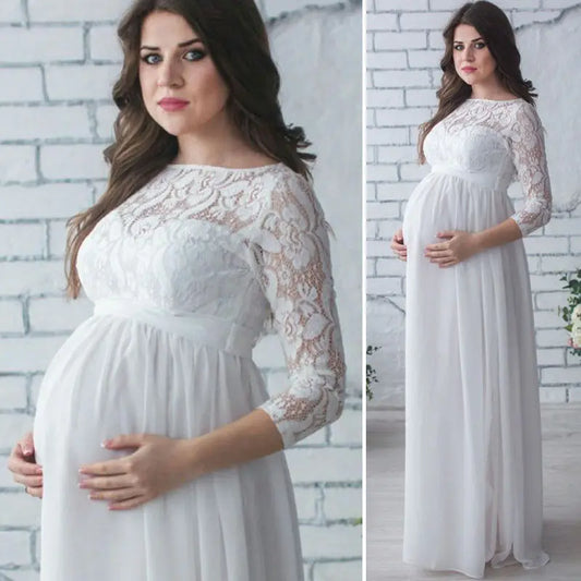 LaceGoddess Maternity Gown — Elegant Lace, Flowing Fit & Photo-Perfect Design