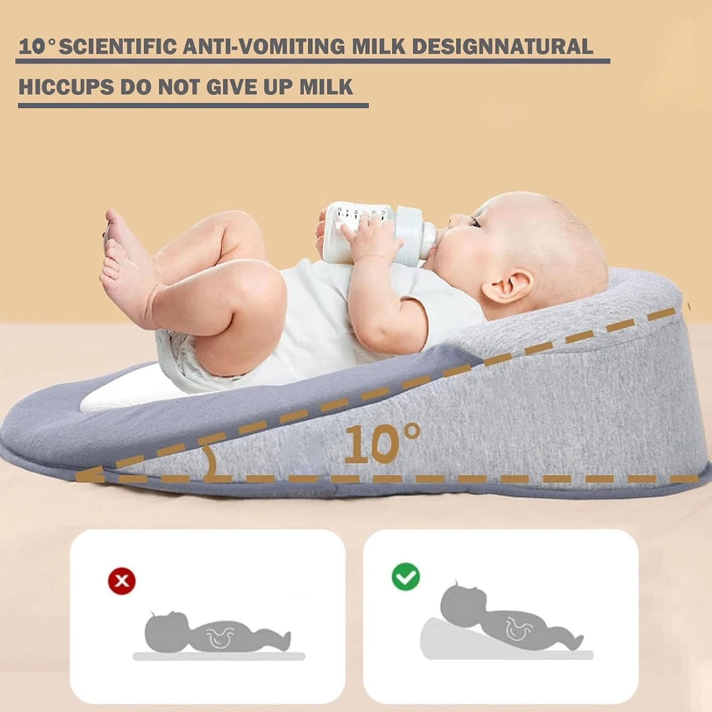 BabyLift Anti-Reflux Lounger — Ergonomic Wedge, Anti-Roll Support & Secure Feeding Strap