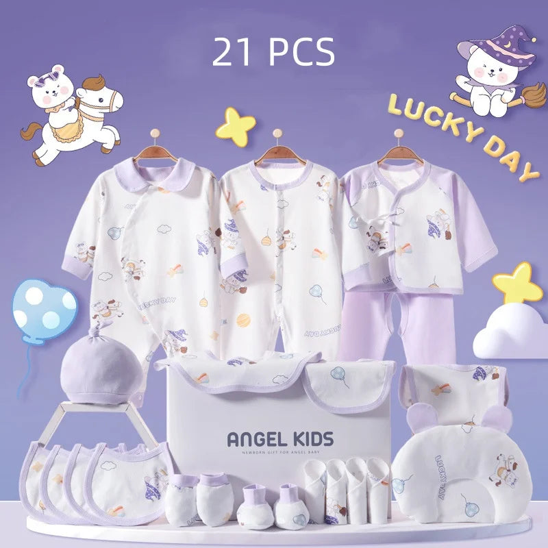 GentleBloom™ Newborn Baby Girl Set — 21/25 Pieces of 100% Cotton Comfort (Spring & Autumn)