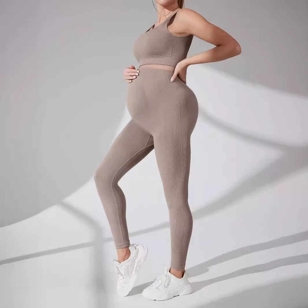 Pregnant Women Yoga Set Moisture Wicking and Quick Drying Exercise Bra Long Pants Set Maternity Women'S Sport Clothes Set
