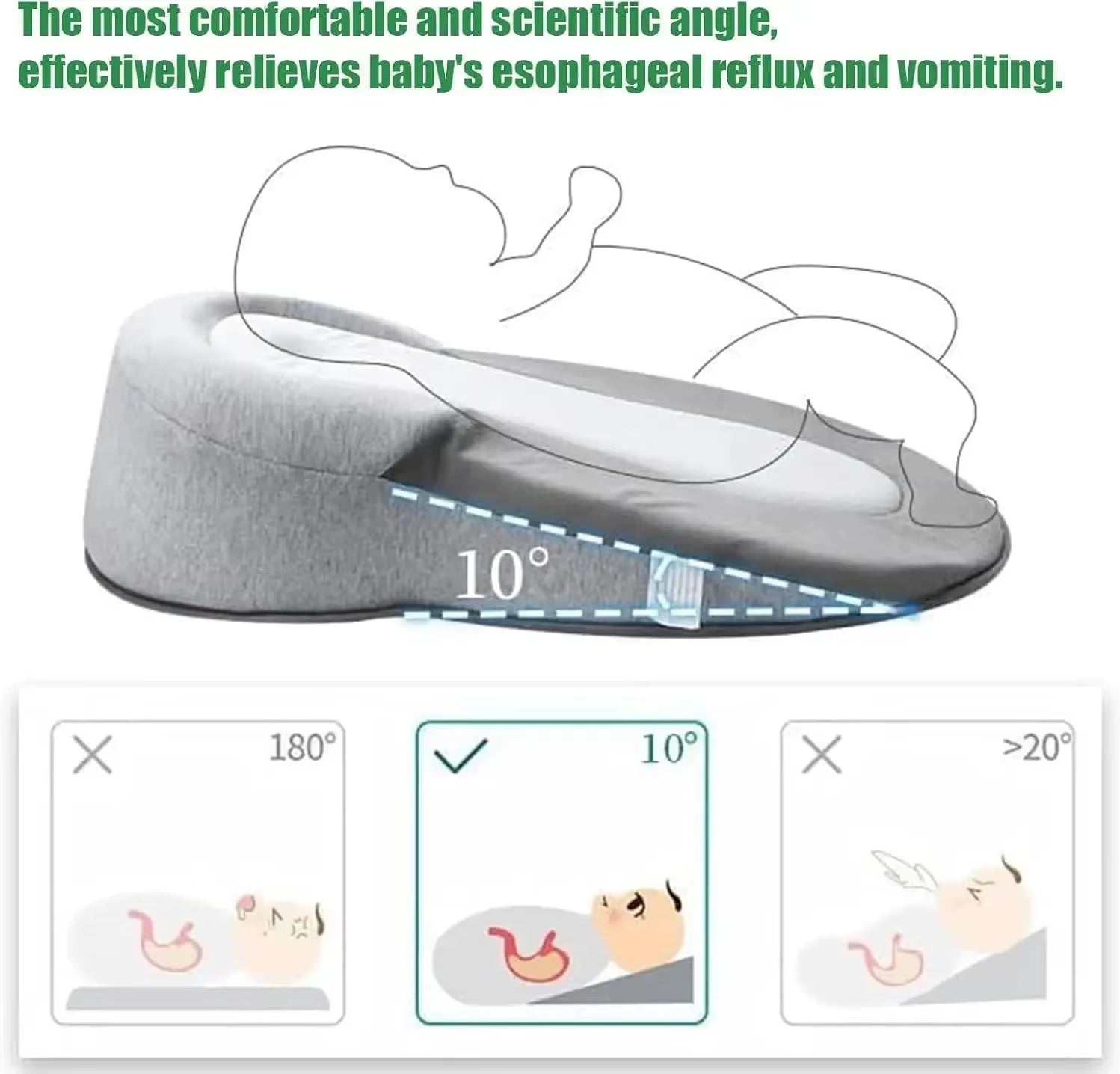 New Baby Wedge Pillow for Newborns, Infant Feeding Support Nursing Anti-Reflux Pillow Reduces Spit-Up with Safety Straps