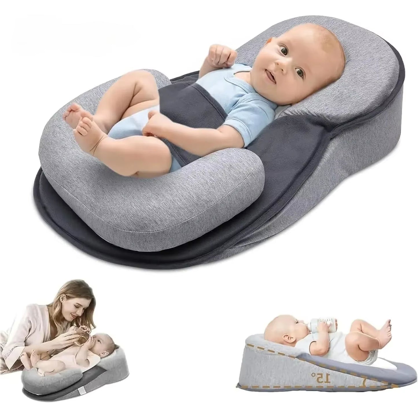 New Baby Wedge Pillow for Newborns, Infant Feeding Support Nursing Anti-Reflux Pillow Reduces Spit-Up with Safety Straps